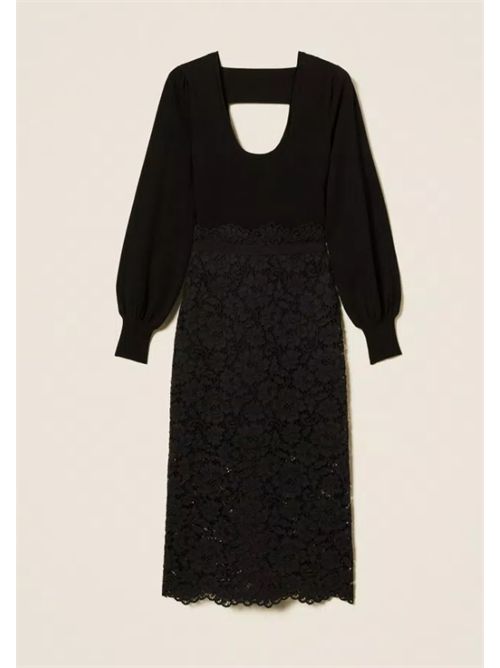 LONGUETTE DRESS IN MAGLIA E PIZZO TWIN SET | 252TP303000006 NERO